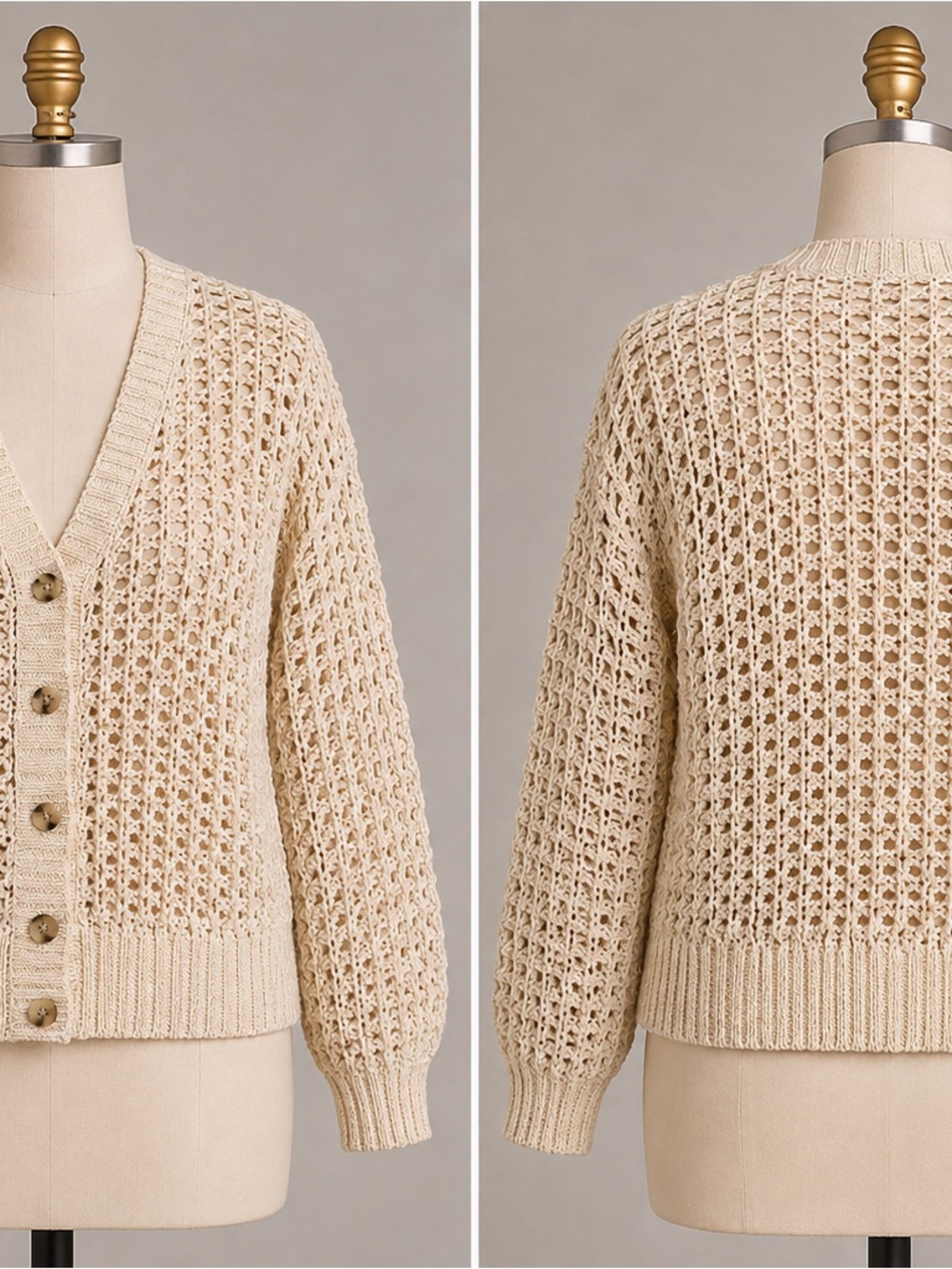 J. Crew Cream/ecru Open stitch Button-Front Cardigan